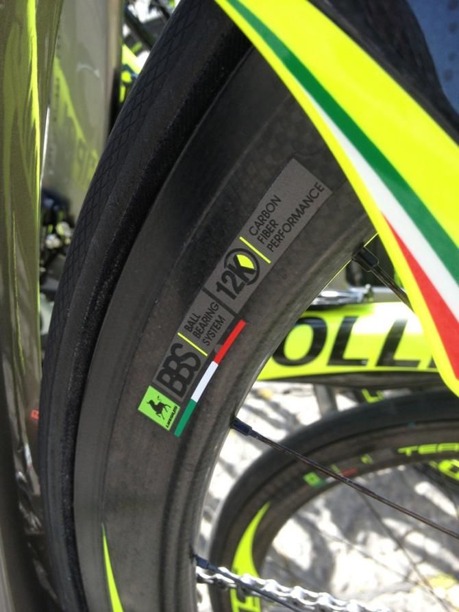 The wheels on Stefano Garzelli, Vini Fantini-Selle Italias leader at the Giro are Ursus 12k carbon Miura T45 tubulars ready for the fast flat stage 1 starting and finishing in Naples tomorrow