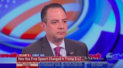 Reince Priebus suggests the Trump administration has sought to weaken First Amendment protections. 