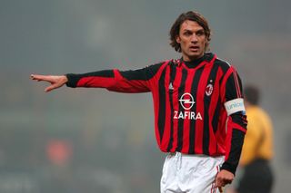 Paolo Maldini in action for AC Milan against Schalke in the Champions League in December 2005.