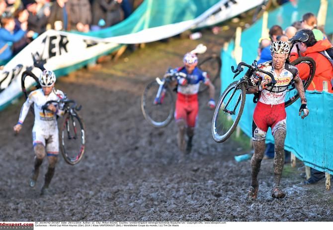 It was a muddy and slippery course in Milton Keynes