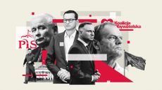 Montage of Polish politicians Kaczyński, Morawiecki, Duda and Tusk 