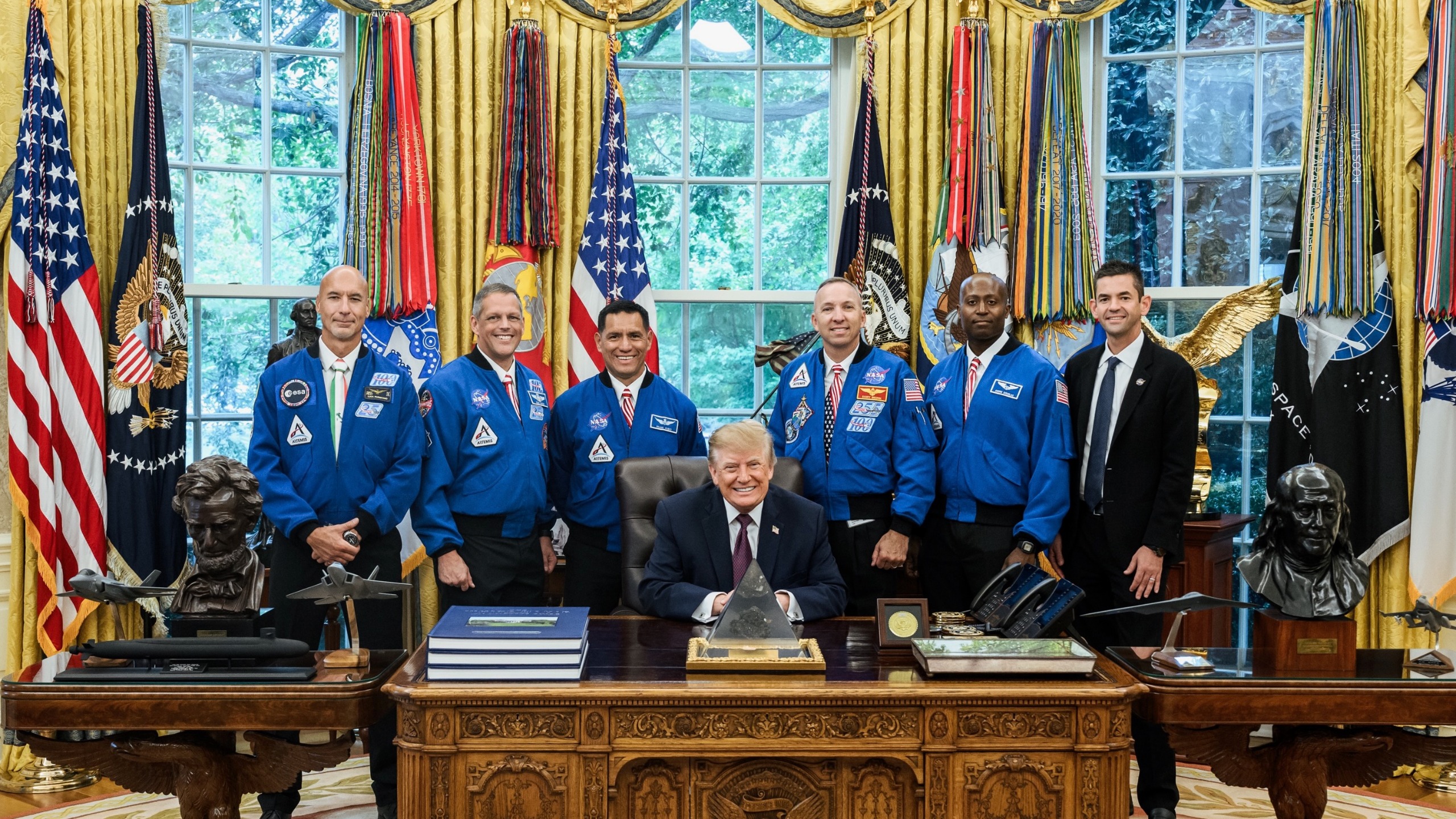 The Artemis III astronauts and NASA chief Jared Isaacman meet with President Trump on Oct. 28, 2026.