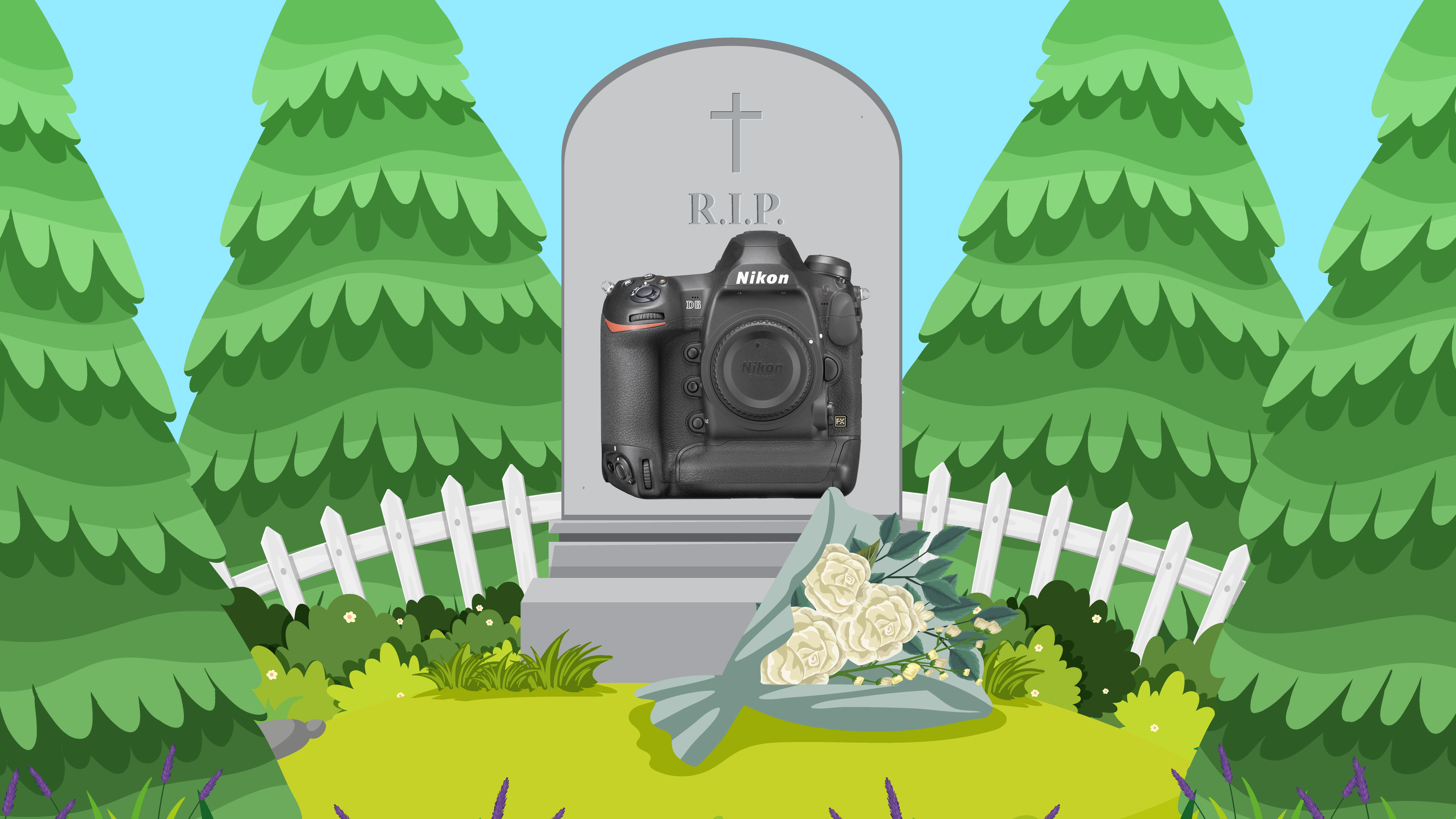 Vector illustration of a gravestone between trees