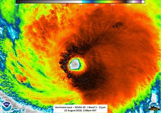 Hurricane Lane, which was briefly a Category 5 storm, was seen by satellites on Aug. 22.