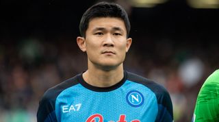 Kim Min-jae of Napoli lines up prior to the Serie A match between Napoli and Hellas Verona at the Stadio Diego Armando Maradona on April 15, 2023 in Naples, Italy.