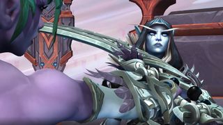 World of Warcraft: Shadowlands - Tyrande hold a blade to Sylvanas's throat