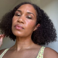 A beauty editor wearing Makeup By Mario's Ethereal Eyes Nature Palette