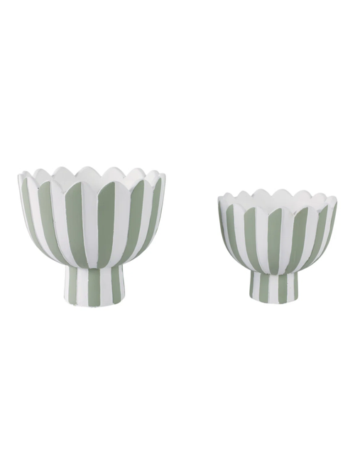 Planters Pottery and Cement Scalloped Rim Striped Design, set of 2