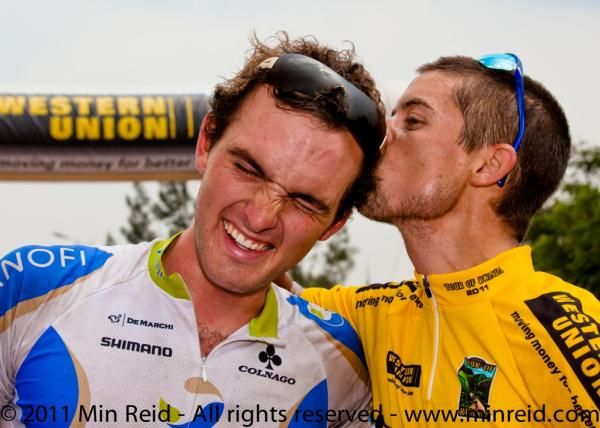 Overall winner Kiel Reijnen (Team Type 1 - Sanofi) thanks his teammate Joey Rosskopf.