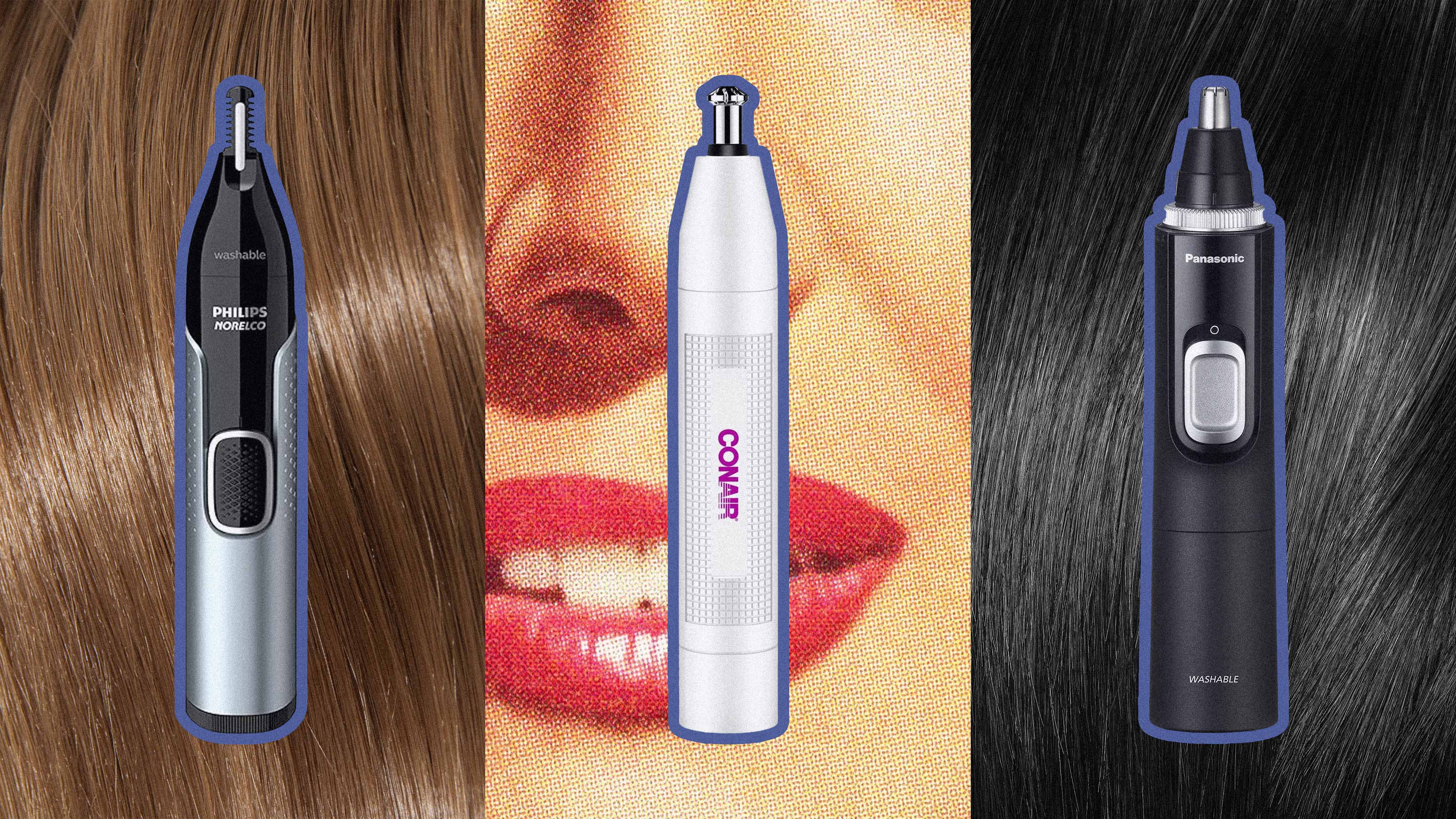 nose trimmers against backgrounds of hair texture 
