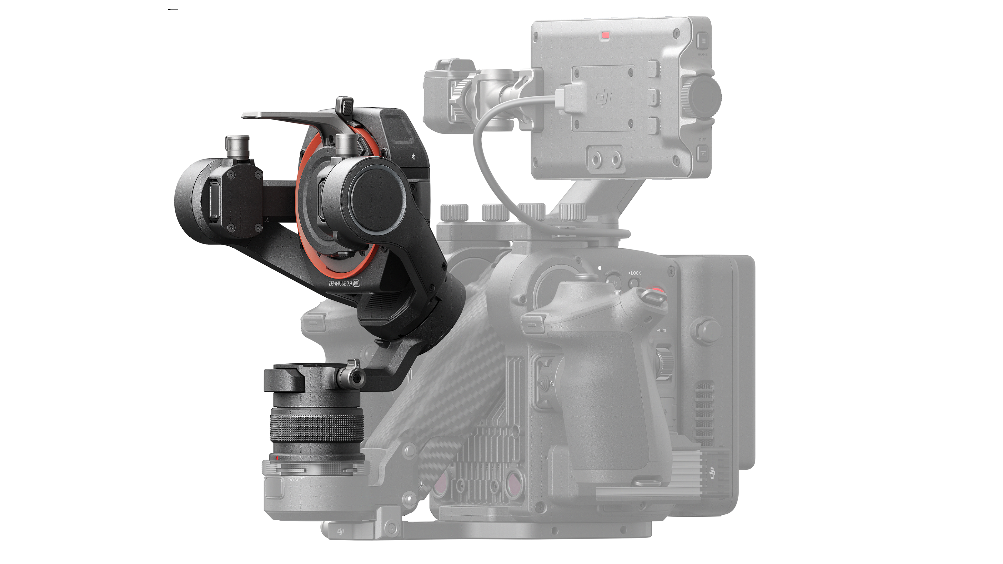 DJI Ronin 4D-8K on white background with camera unit highlighted