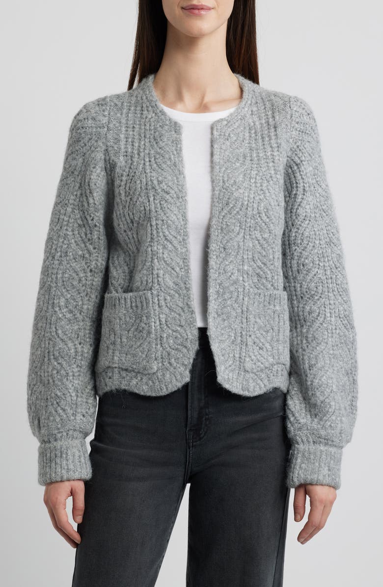 Blouson Sleeve Cable Knit Crop Cardigan