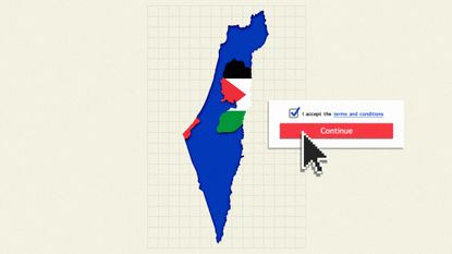 Map of Israel and Palestine with a terms and conditions check box