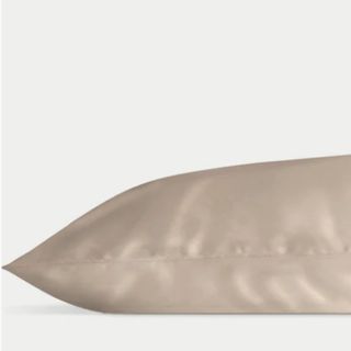 Corner of a silk pillowcase against a white background.
