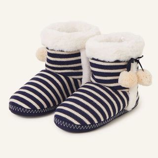 navy and white striped boots slippers