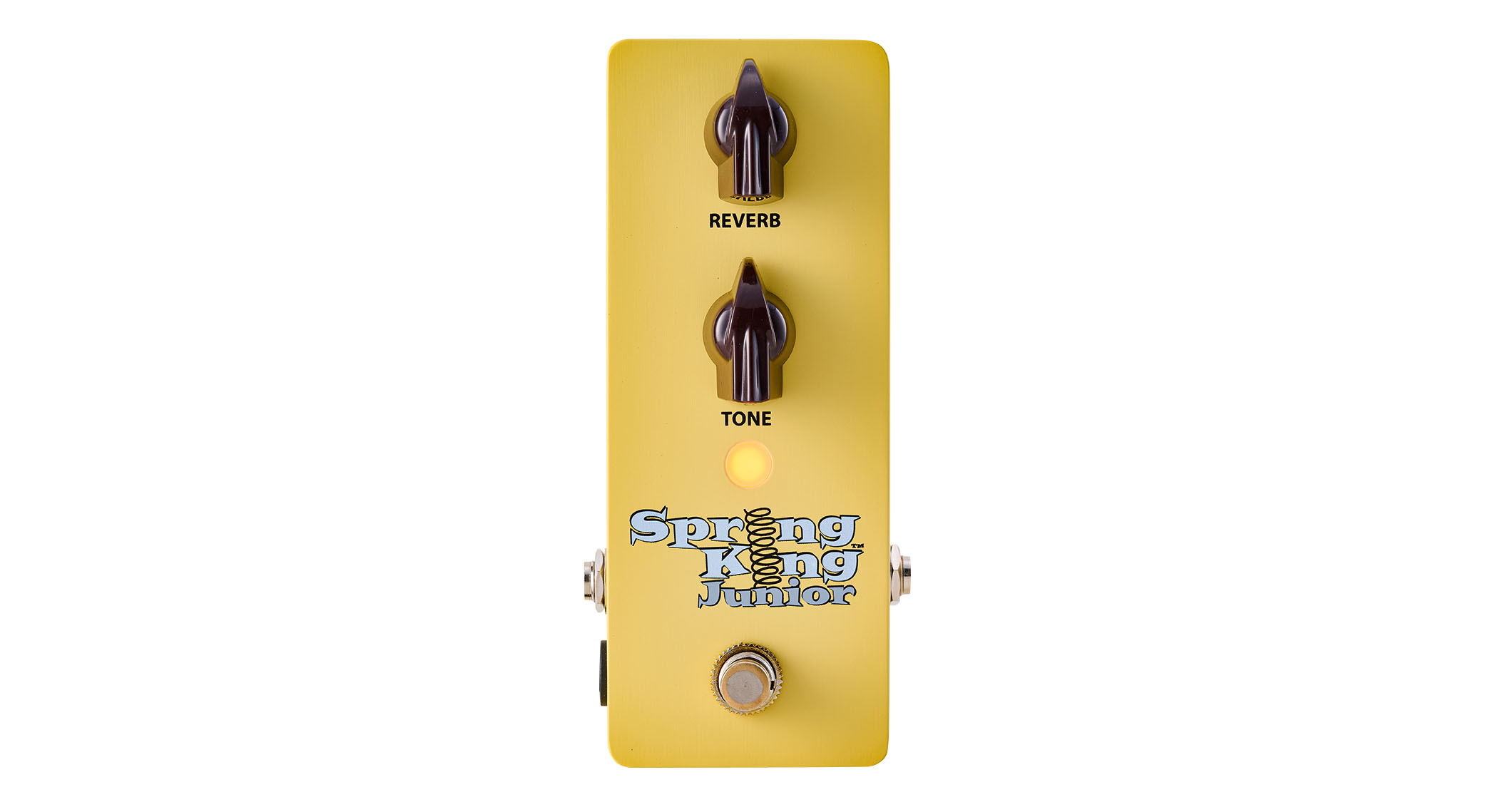 Danelectro Spring King Junior: rehoused in a mini-pedal format with a custard yellow paintjob, the Spring King Junior has a real spring inside.