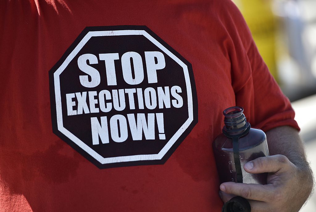 A death penalty protester in Washington, D.C.