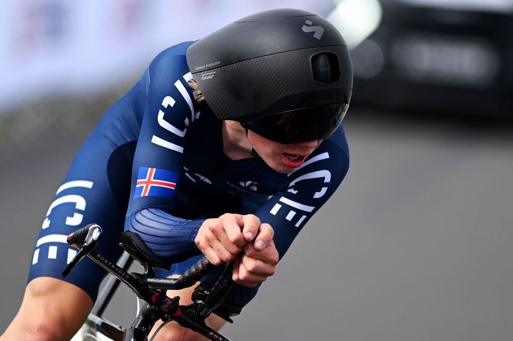 STIRLING SCOTLAND AUGUST 09 Davio Jonsson of Iceland sprints during the Men Under 23 Individual Time Trial a 362km race from Stirling to Stirling 80m at the 96th UCI Cycling World Championships Glasgow 2023 Day 7 UCIWT on August 09 2023 in Glasgow Stirling Photo by Dario BelingheriGetty Images