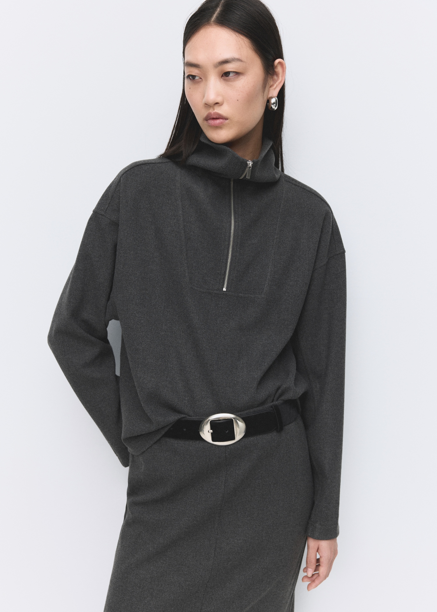 Turtleneck Sweatshirt With Zip - Women | Mango Usa