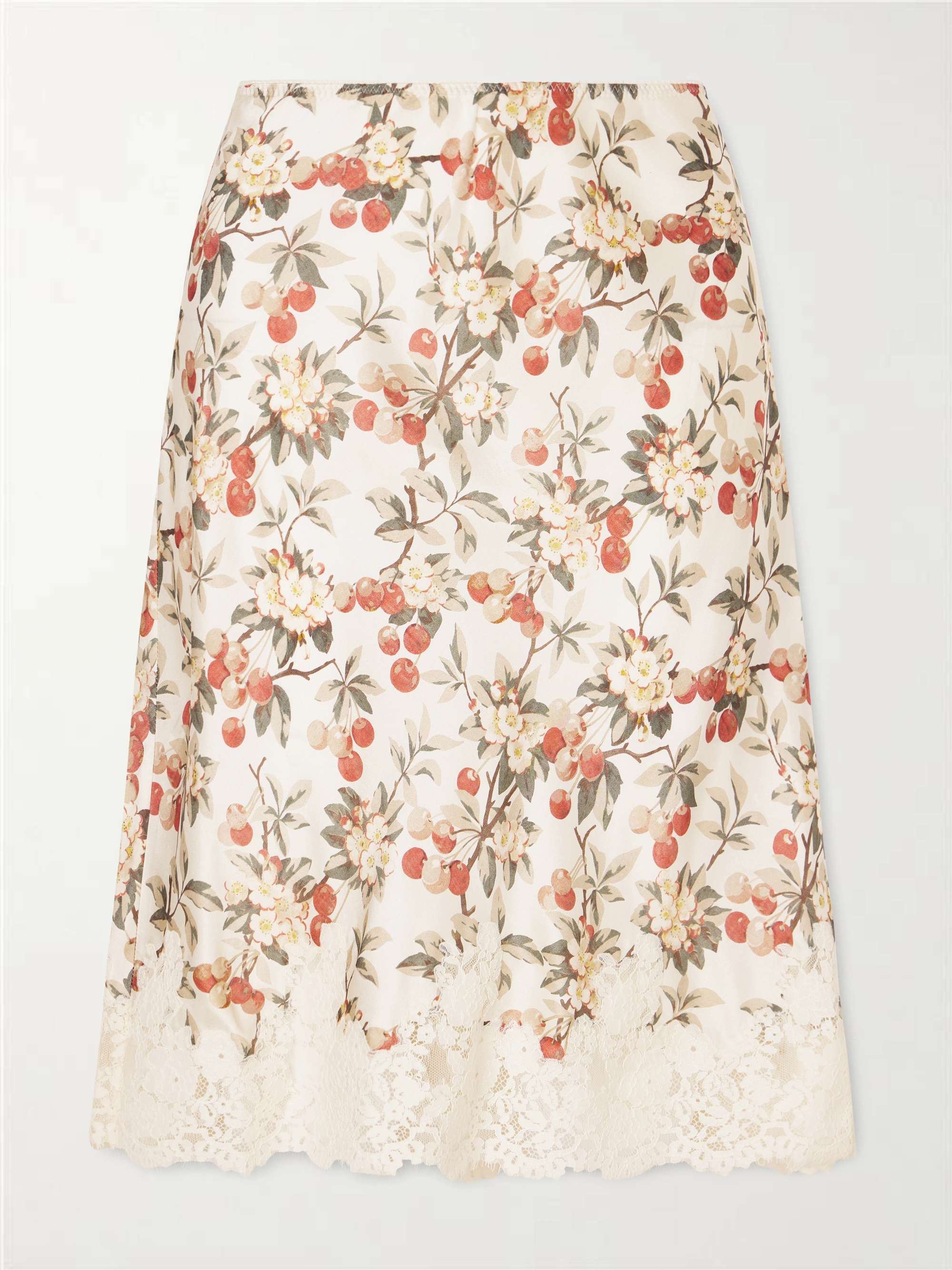 Elowette Lace-Trimmed Floral-Print Silk-Satin Midi Skirt
