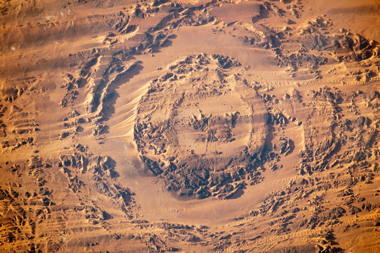 The Aorounga impact structure is located in northern Chad, in the Sahara Desert.