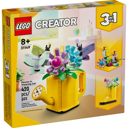 Lego Creator 3 in 1 Flowers in Watering Can Building Toy Set - Fun, Creative Activity for Kids, Girls and Boys, Ages 8+ - Building Options for Rain Boots or Birds - Cute Birthday Gift Idea - 31149