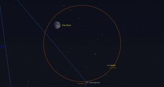 june 2018 gibbous moon near jupiter
