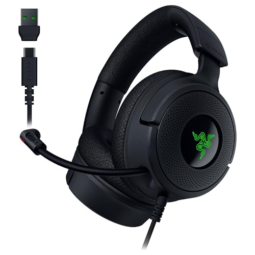 Razer Kraken V4 X Wired Gaming Headset: 40 Mm Drivers - Cardioid Mic - Memory Foam Cushions - Chroma Rgb Lighting - Type C & Type a Cable - for Pc, Mac, Ps5, Nintendo Switch 2, Steam Deck, Smartphone