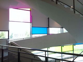 Coloured glass windows on the Kiasma stairwell