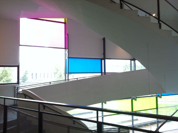 Coloured glass windows on the Kiasma stairwell