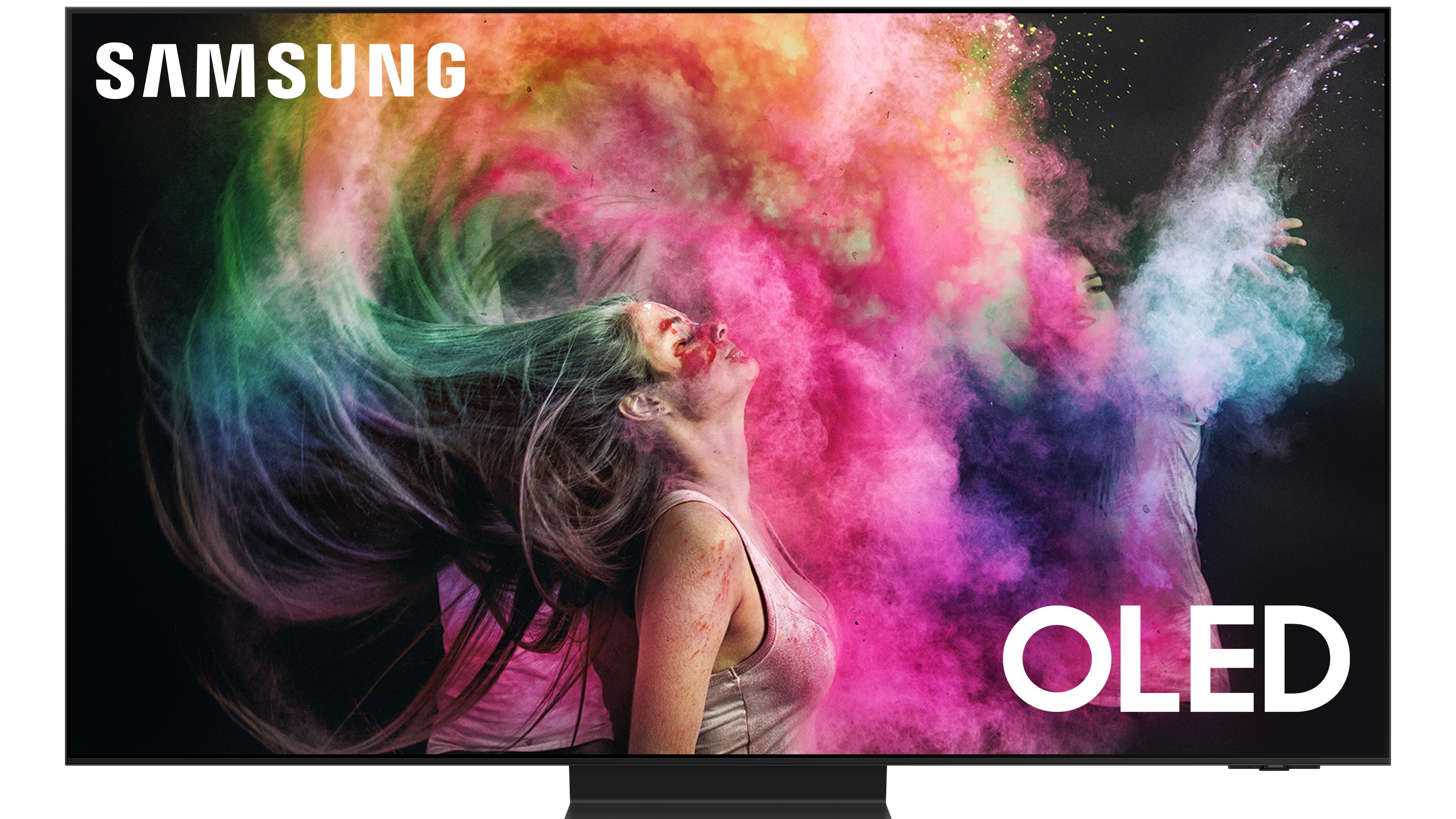 Samsung S95C OLED with colorful abstract image onscren