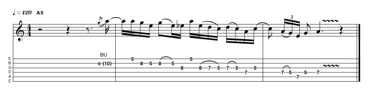 Let's begin with a Brian May-style lick. It's got an interesting melodic shape, a great rhythmic structure, a marvellous sense of flow and perfect grace and composure. What more does a great rock lick need?