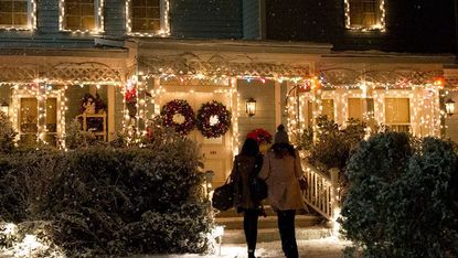 Snow, Winter, Christmas lights, Christmas decoration, Lighting, Christmas, Tree, Interior design, Night, Event, 