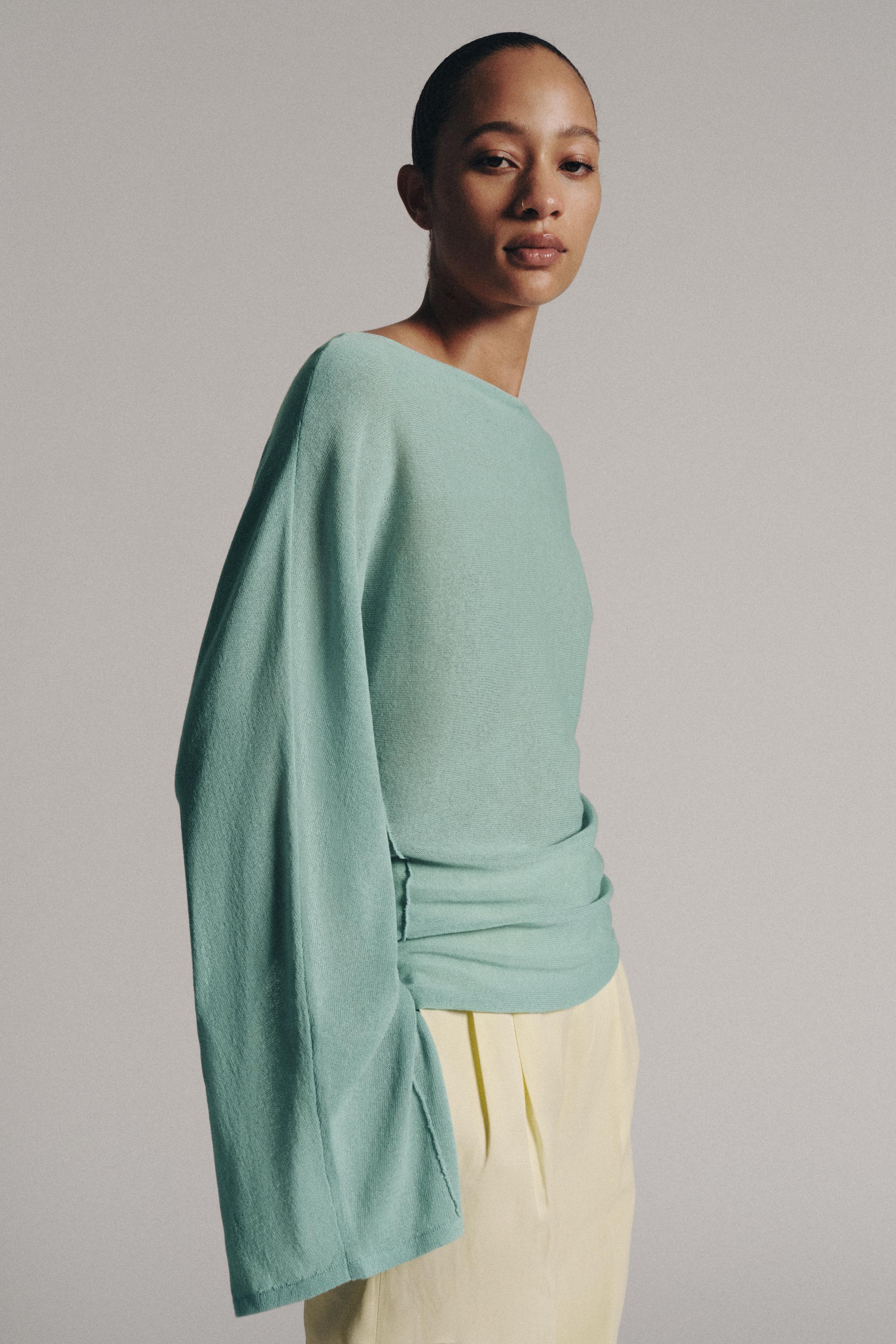 ZARA Knit Jumper With Slit Sleeves - Faded Blue - S