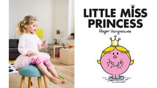 World book day illustrated by Girl dressed in pink tutu with princess crown on enx to little miss princess book