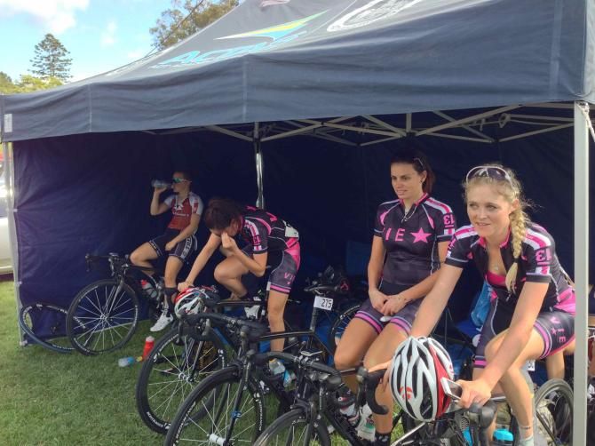 Suzuki Bontrager on the trainers to cool off after the stage
