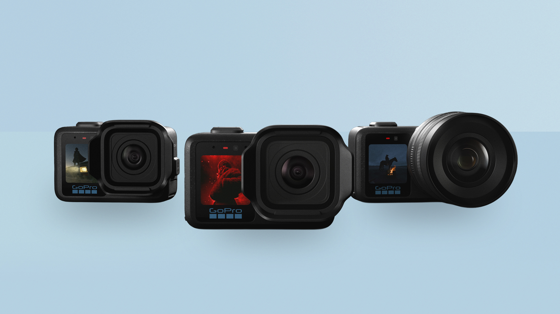 GoPro Mission 1 Series action camera on colourful background