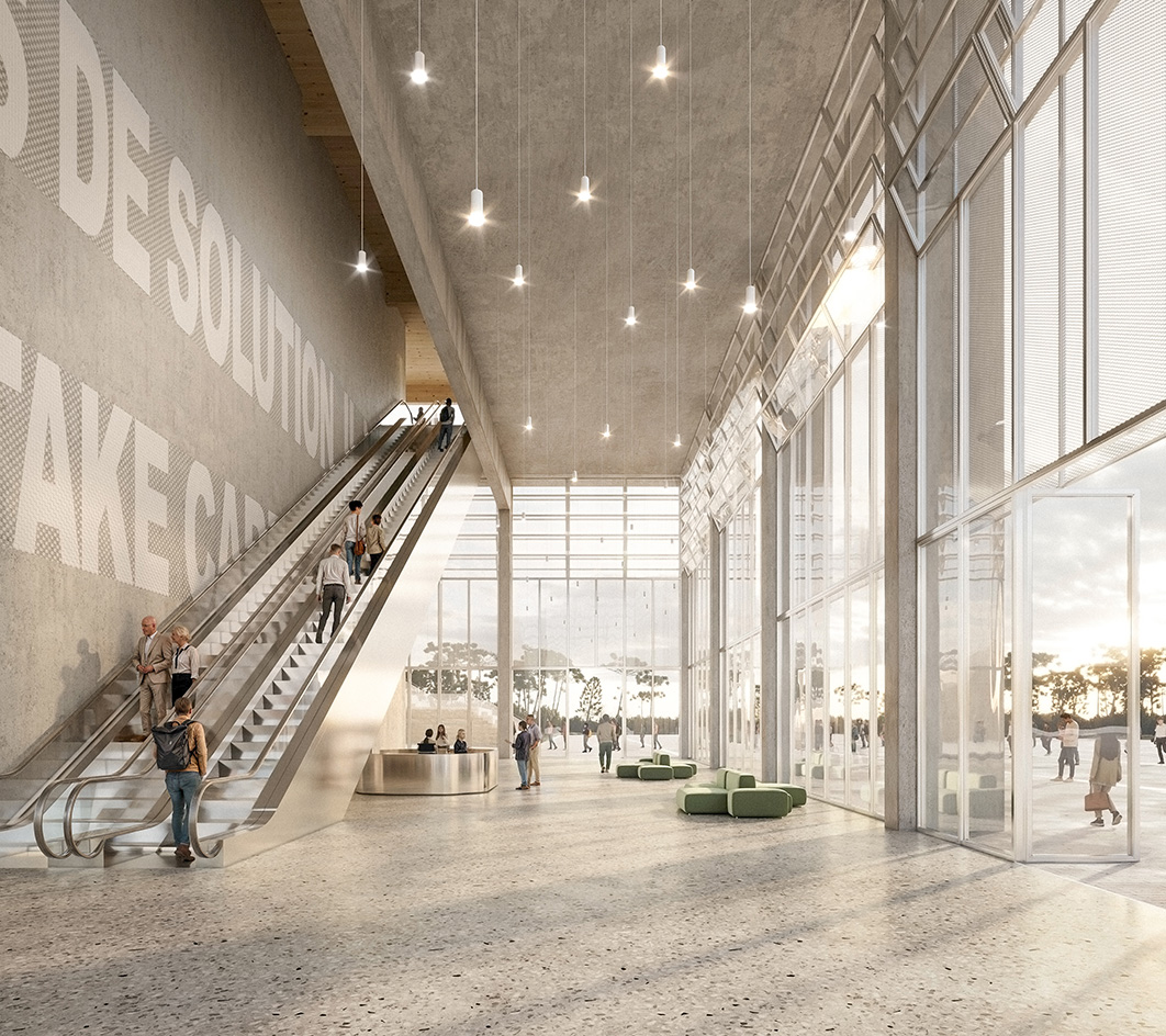 The three chimneys brutalist building redesign - renders seen here of finished visual by GDSB + MARVEL