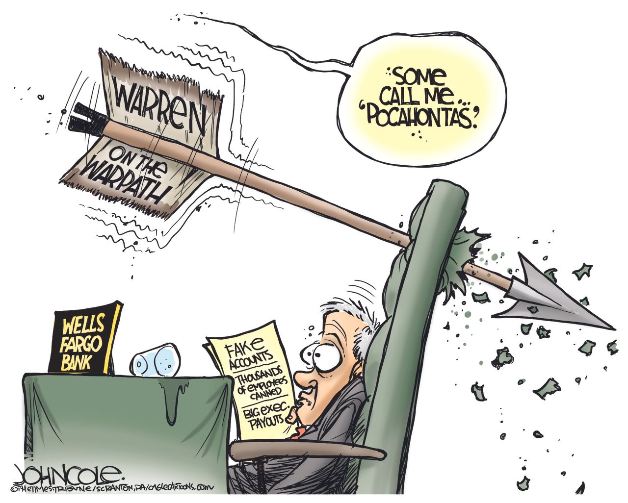 Editorial cartoon U.S. Wells Fargo Warren on the warpath