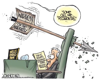 Editorial cartoon U.S. Wells Fargo Warren on the warpath