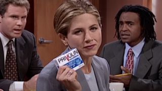 Jennifer Aniston appears on Saturday Night Live in 2004 in the Privolin sketch.