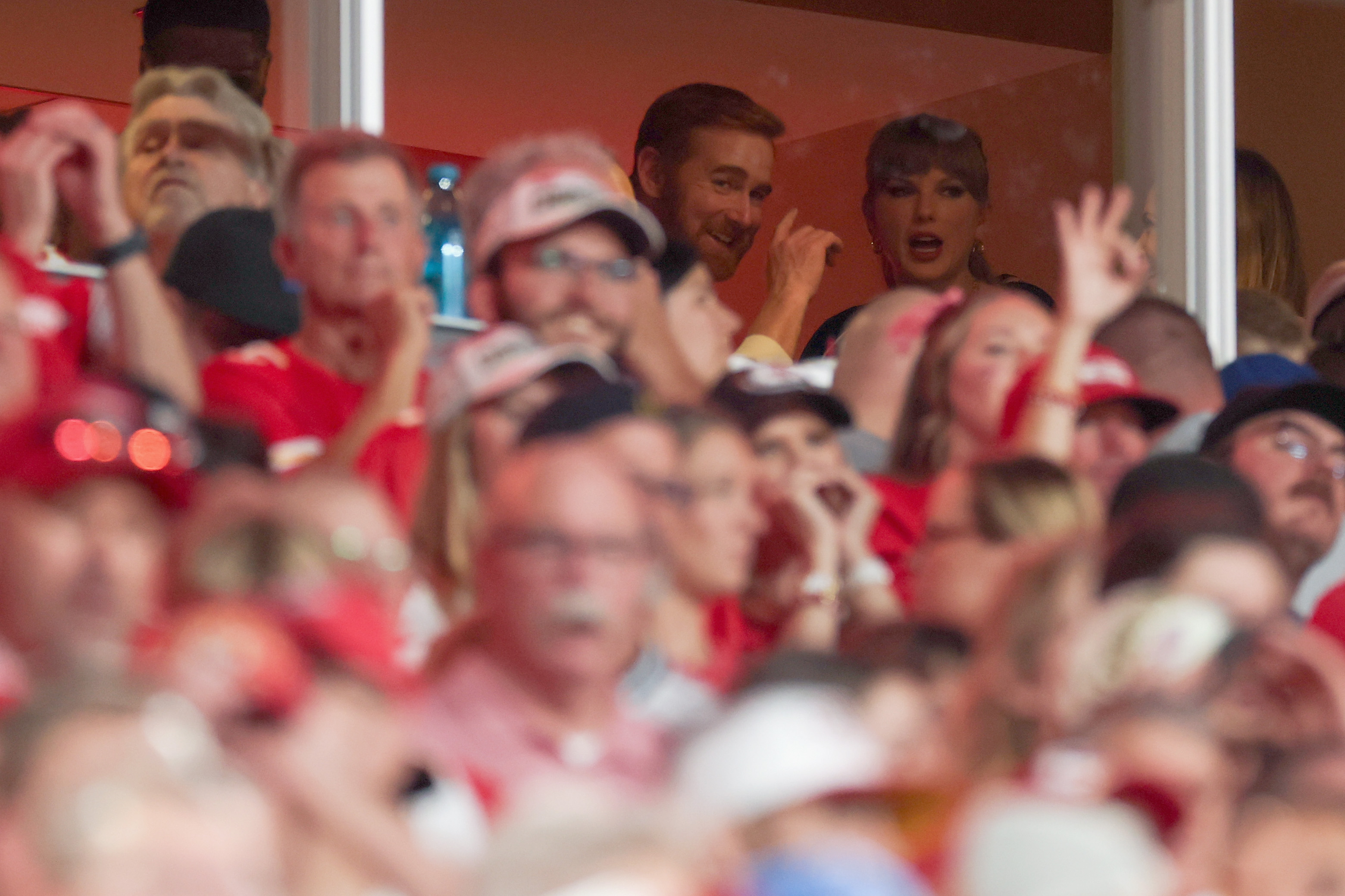 taylor Swift at the Kansas City Chiefs game wearing a Ganni jersey