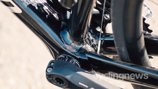 Close up of a bottom bracket of a black bike