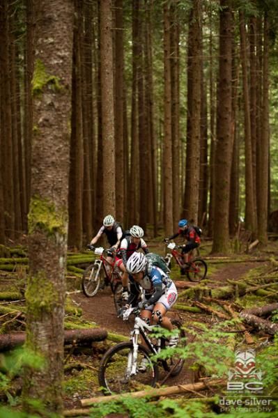 Riders wind their way through the woods
