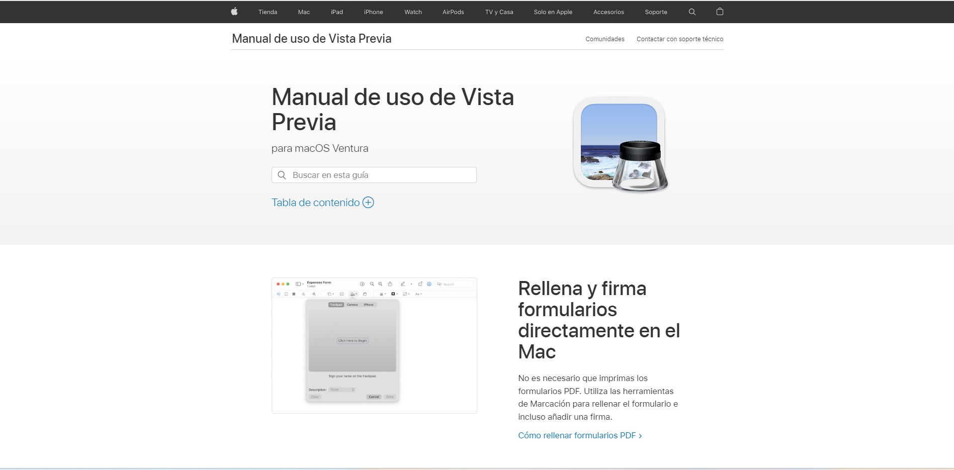 Captura de pantalla del editor PDF Vista Previa de Apple