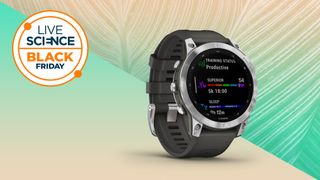 Garmin Fenix 7 on a green background