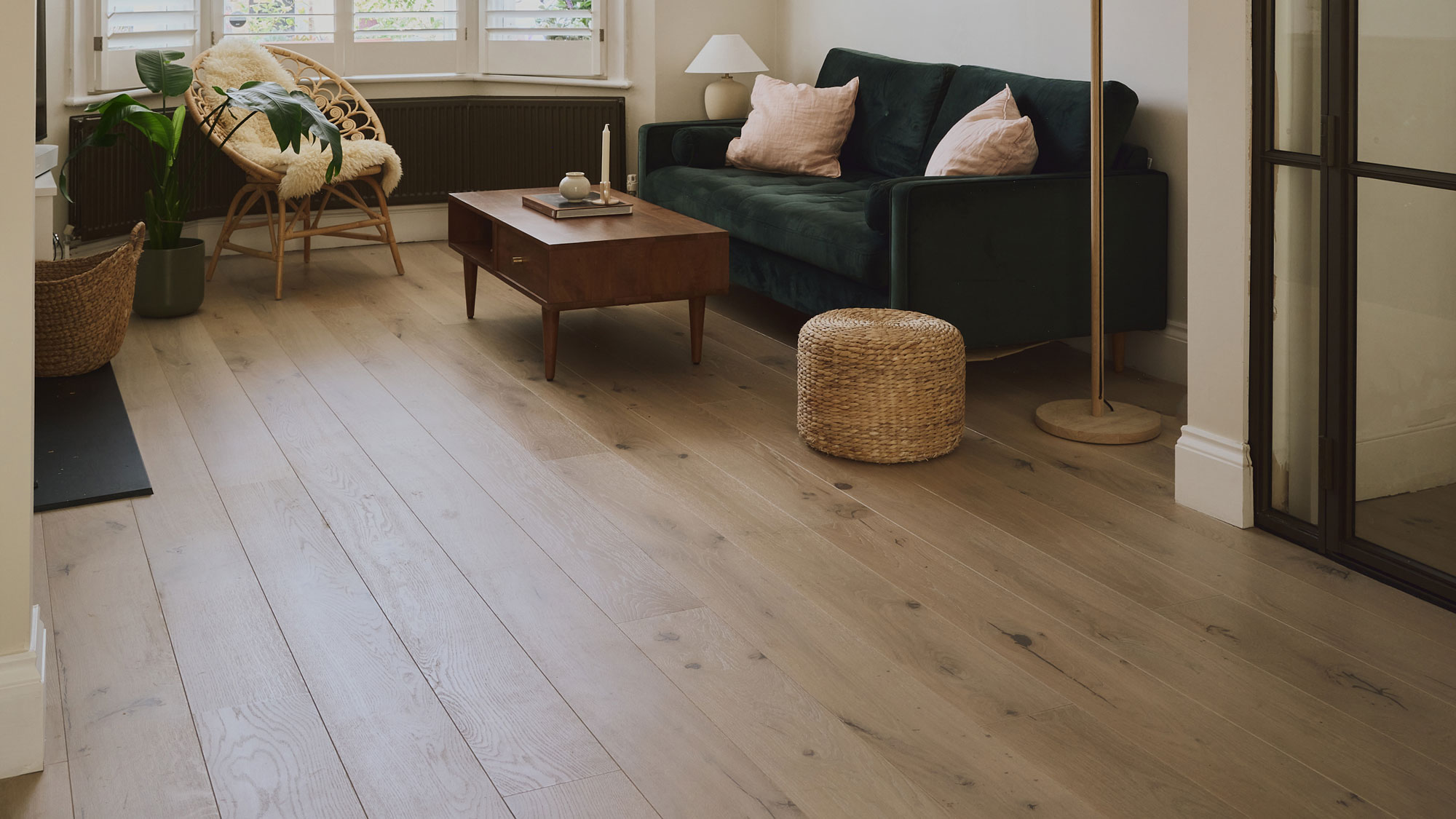 wide plank wooden flooring in living room