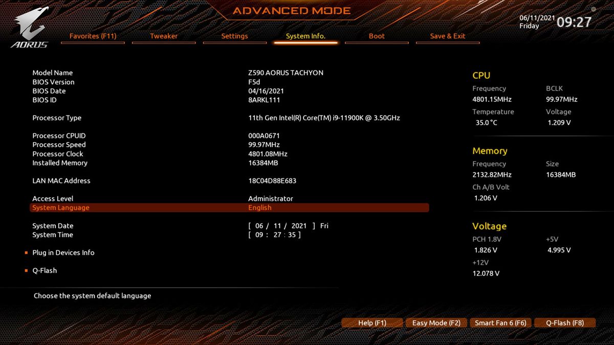 Gigabyte Z590 Aorus Tachyon