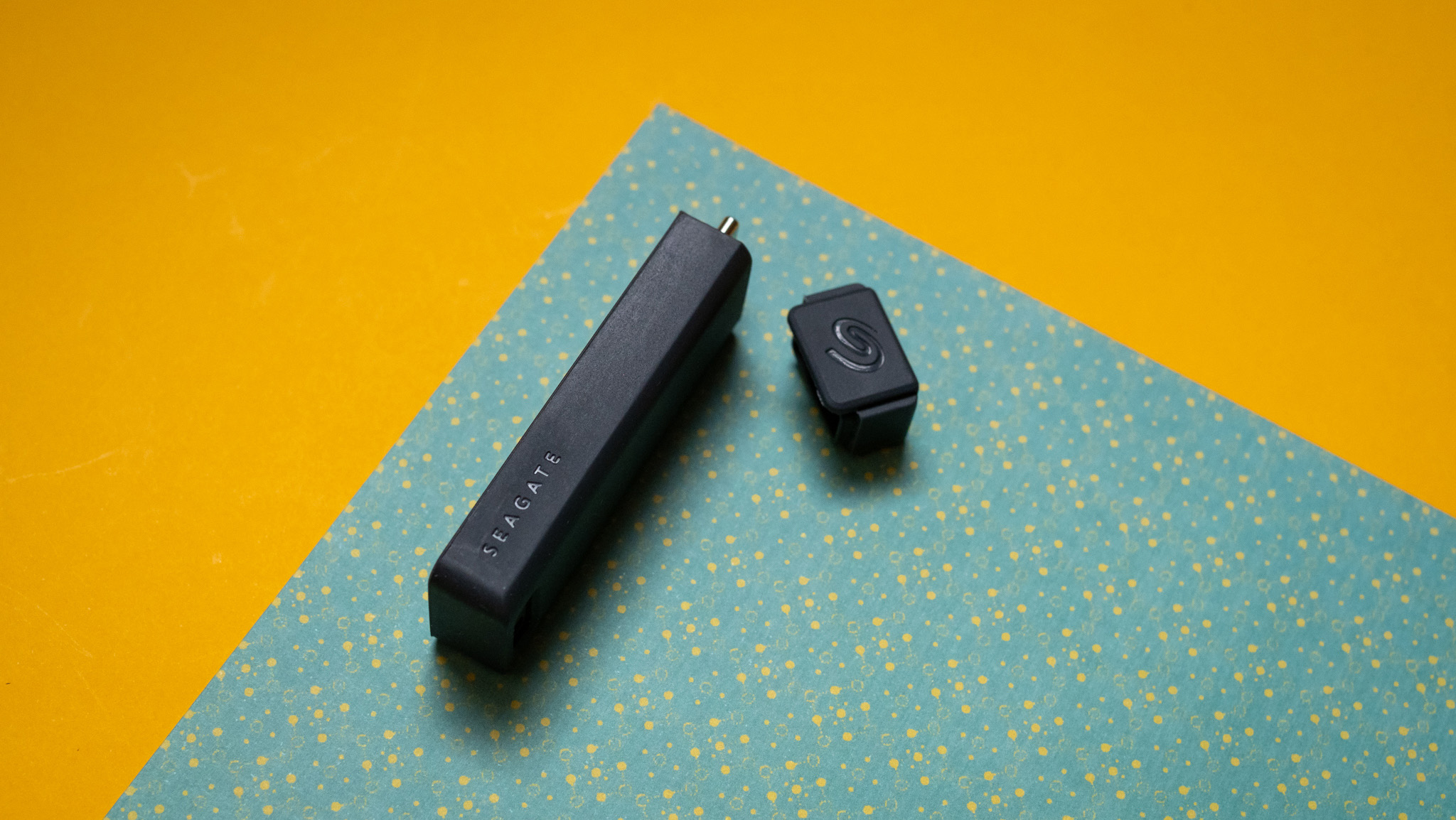 Seagate's Ultra Compact SSD against colorful background