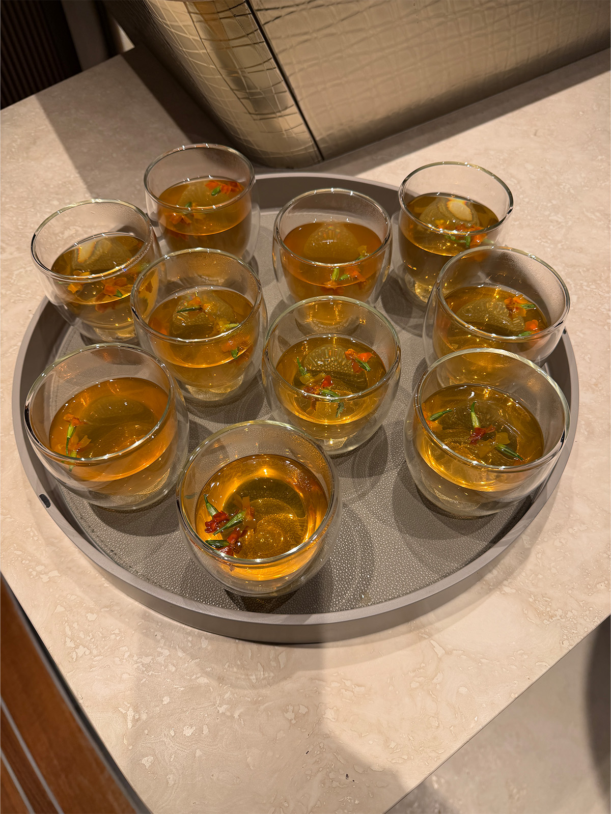 The staff on the boat had chamomile teas waiting for us when we arrived back from dinner.